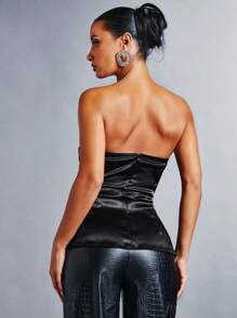 SHEIN BAE Top tubo monocolore con bottone frontale - nero - Visualizzare 2