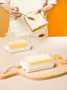 SHEIN Basic living 1入組切割黃油盤子,奶酪切片機收納盒黃油,塑膠黃油盤子帶蓋,黃油密封保存容器盒,飼養員容器適用於冰箱檯面黃油收納和準確切割, - 白色 - 查看 7