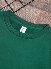 Teen Boy Solid Round Neck Pullover,In Fall/Winter - Green - View 4