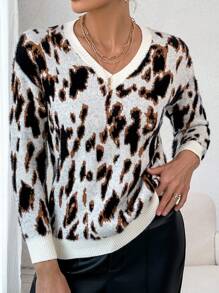 SHEIN Essnce 滿版圖案落肩袖套頭毛衣 - 彩色 - 查看 1