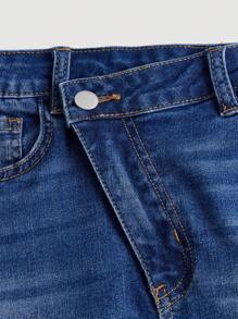 SHEIN Teen Girl Overlap Waist Ripped Denim Skirt - Medium Wash - View 4