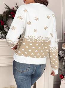SHEIN Frenchy Christmas Pattern Drop Shoulder Sweater,Long Sleeve Tops In Fall/Winter White - White - View 2