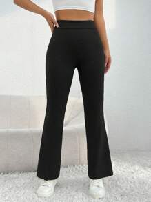 SHEIN PETITE Chất rắn Chân bùng Đen Quần - màu đen - Xem 6