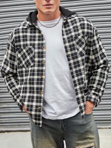 SHEIN Cottnline Men Plaid Print Pocket Patched Jacket - Black - View 5