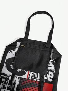 SHEIN ICON Fashionable Black Shoulder Bag With Letter Print For Storage - Black - View 6