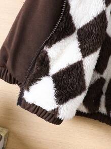 SHEIN Baby Boy Bear Patched Detail Fuzzy Lined Hooded Jacket - Multicolor - View 5