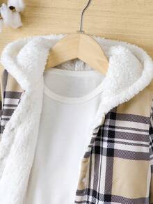 SHEIN 2入組男童休閒學院風暖和厚實絨面料外套和長褲套裝,適用於嬰兒