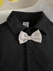 SHEIN 男嬰前蝴蝶結連身背心和褲子&&馬甲&帽 - 杏色 - 查看 4