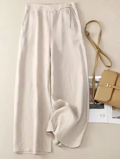 Plus Solid Slant Pocket Wide Leg Pants