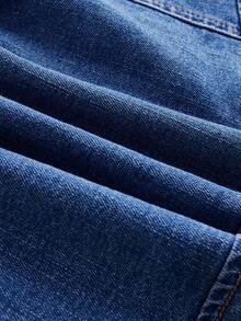 SHEIN Privé Talla grande Top en mezclilla bajo con fruncido tubo - Azul - Ver 3