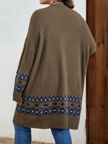 EMERY ROSE Hơn Mẫu Geo Túi Kép Thả vai Áo len Mở - màu nâu - Xem 2