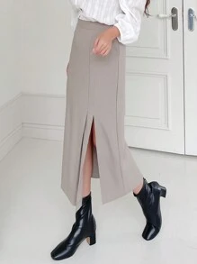 DAZY High Waist Split Thigh Skirt - Apricot - View 4