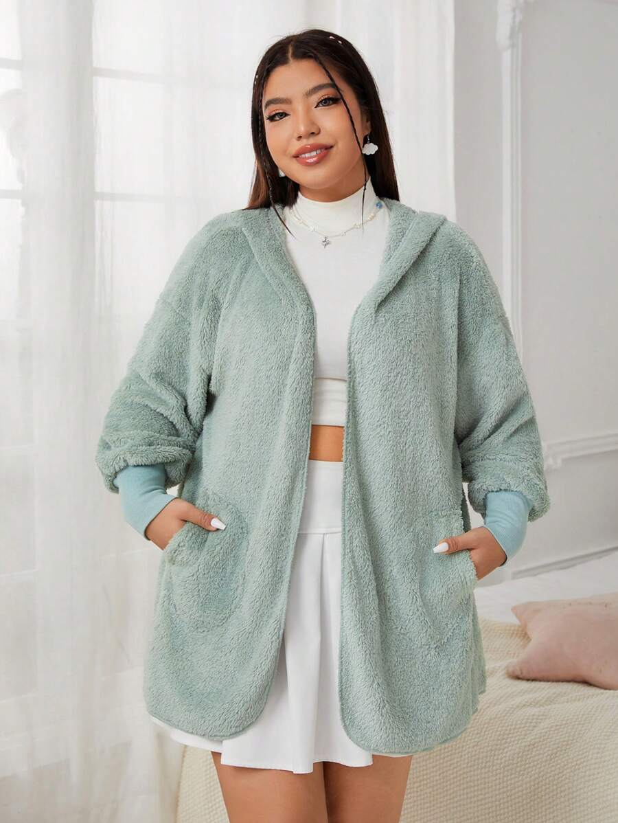 SHEIN EZwear Women's Plus Size Blue Coat - Green - View 1