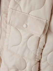 RueChic Men Flap Pocket Drop Shoulder Quilted Coat Without Sweatshirt - Beige - View 3