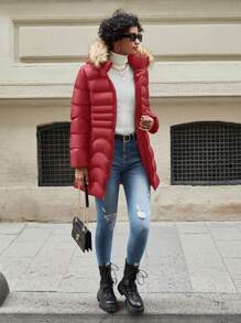 EURMUSE 毛茸邊連帽麵包服 - 紅色 - 查看 5
