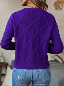 Knit Mix Elegante suéter de punto de manga larga, cuello redondo y corte holgado para mujer, estilo callejero chic, para primavera y otoño. Parte superior de moda casual adecuada para Navidad, Acción de Gracias y Año Nuevo (patrón aleatorio)