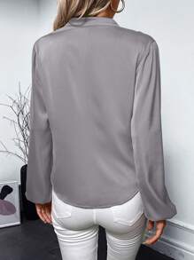 SHEIN Clasi Notched Neckline Lantern Sleeve Blouse