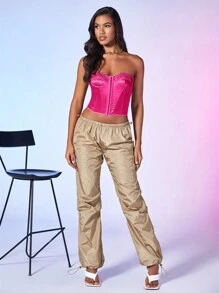 SHEIN BAE Top bandeau con tira cruzada de espalda abierta bustier - Rosa Fucsia - Ver 5