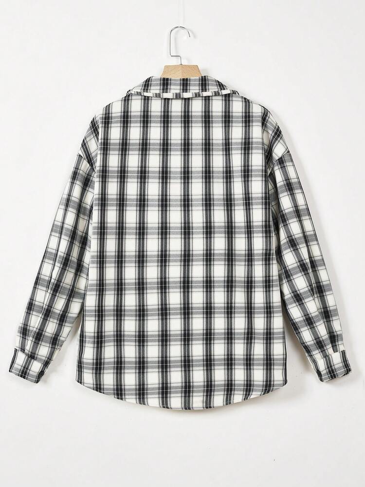 Plaid Print Drop Shoulder Patched Pocket Shirt