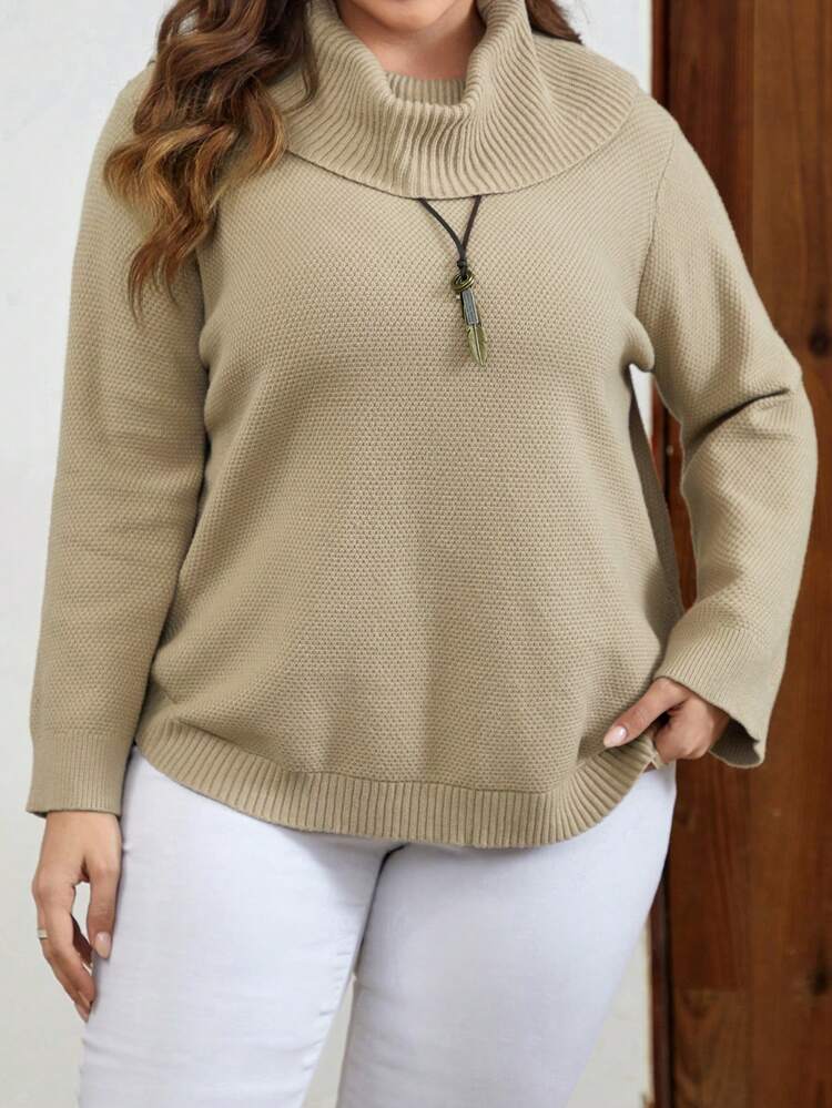 Plus Cowl Neck Solid Sweater