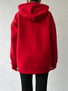 EURMUSE Christmas Elk Print Drop Shoulder Hoodie - Red - View 2