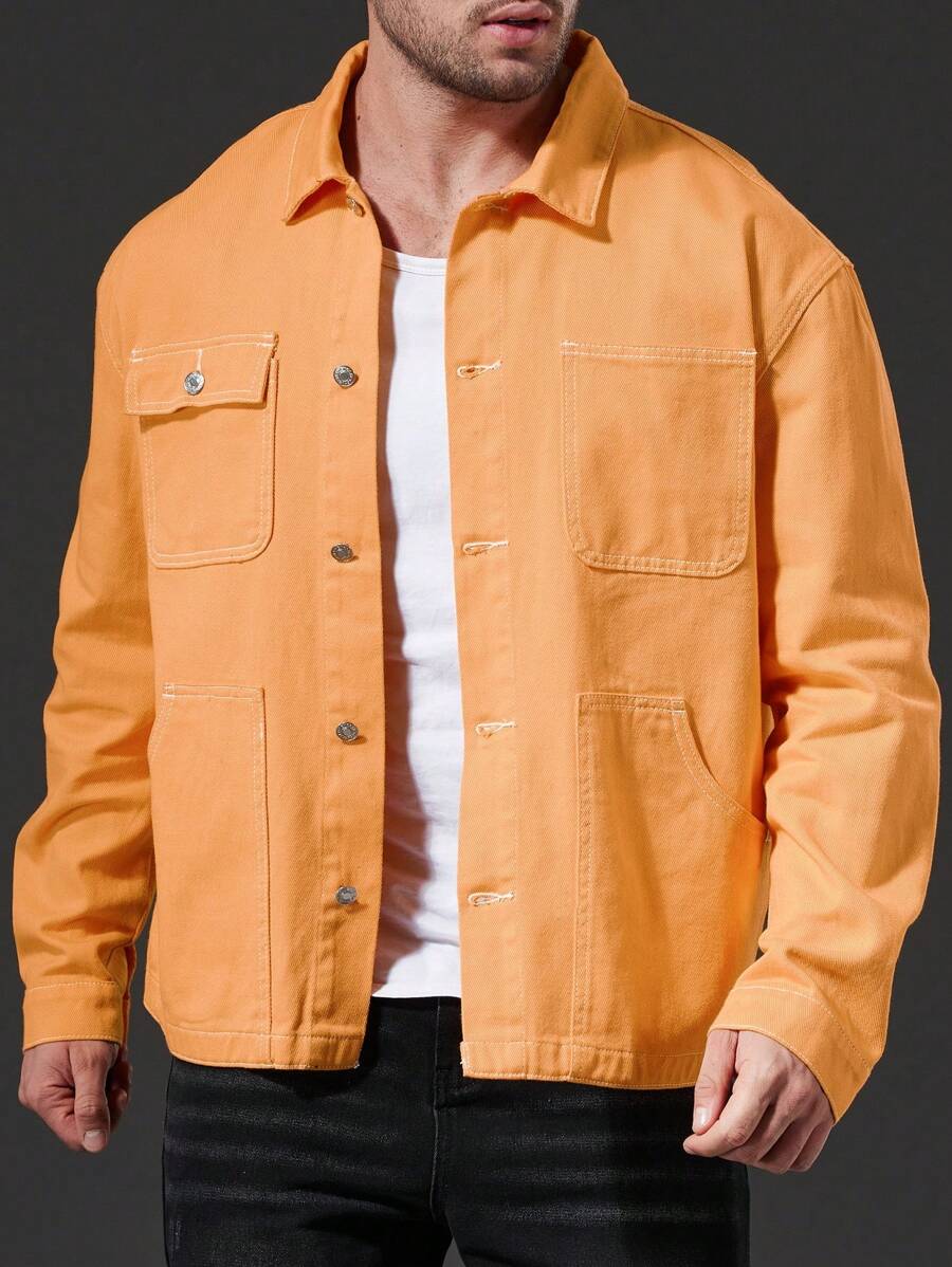 Manfinity Nam Plus Túi có nắp Áo khoác denim - Màu vàng - Xem 1