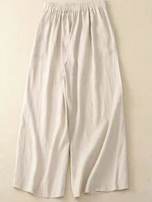 Plus Solid Slant Pocket Wide Leg Pants - Apricot - View 2