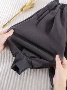 1pc Young Boys Simple Patchwork Thermal Lined Long Pants & Sports Pants, Autumn And Winter - Dark Grey - View 5