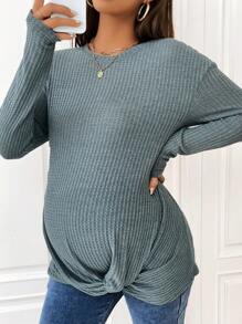 SHEIN Maternity Twist Hem Drop Shoulder Tee - Green - View 1