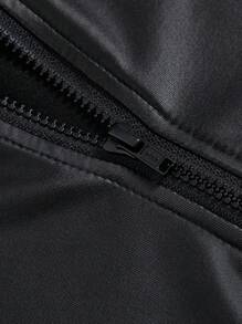 SHEIN ICON Plus Letter Graphic Zip Up Jacket - Black - View 3