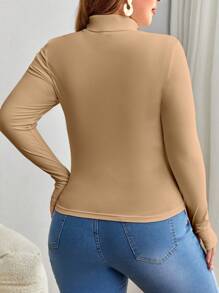 SHEIN Essnce Hơn Cổ giả Áo phông trơn - Lạc đà - Xem 2