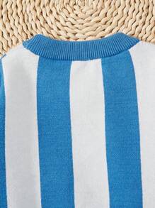 SHEIN Young Boy Bear & Letter Pattern Colorblock Sweater - Blue - View 3