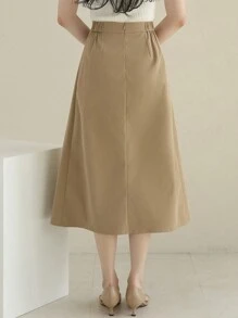 DAZY Cao eo Chi tiết xếp li Váy - Màu Khaki - Xem 2