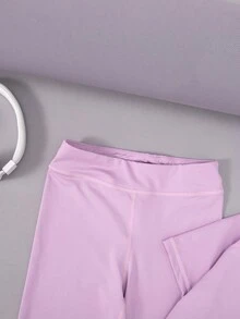 SHEIN 女大童素色插肩袖運動T恤和緊身褲 - 紫色 - 查看 3