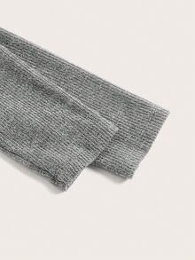 SHEIN EZwear Chất rắn Dây rút áo có mũ Áo len crop - Màu Xám nhạt - Xem 4