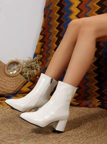 Botas de tobillo y botas cortas de mujer de cuero blanco ligero, cómodo y suave con cremallera lateral, de moda para otoño/invierno - Blanco - Ver 5