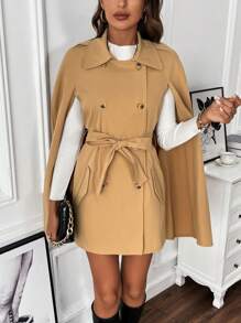 Chiquease 斗篷袖雙排釦腰帶風衣外套