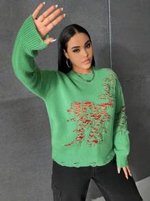 SHEIN EZwear Talla grande Jersey desgarro de hombros caídos