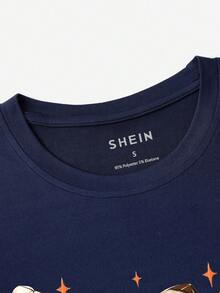 SHEIN LUNE 南瓜和標語圖案T恤 - 藏蓝色 - 查看 3