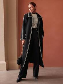 MOTF PREMIUM WOOL-BLEND CONTRAST TRIM COAT - Black - View 2