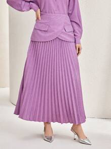 Modelyn Flap Detail Pleated Skirt Without Belt - Purple - View 5