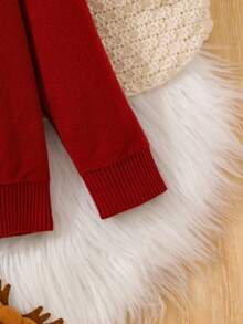 SHEIN 男童粗呢鈕扣前連帽開衫 - 酒紅色 - 查看 4