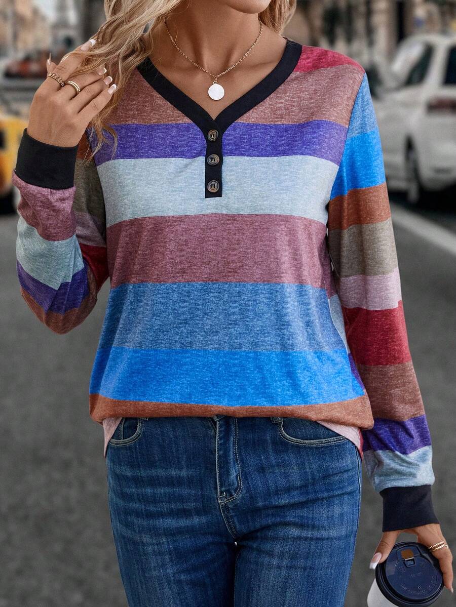 EMERY ROSE Khối màu Chi tiết Nút Áo thun - Nhiều màu - Xem 1