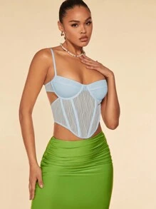 SHEIN BAE Áo hở lưng có đường viền bất đối xứng dành cho nữ - Màu xanh lam - Xem 4