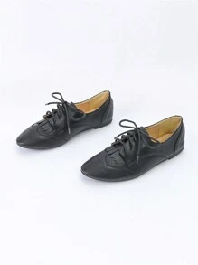 Women's Lace-up Flat Shoes - Black - View 3