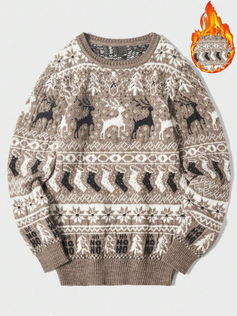 EURMUSE Men Christmas Pattern Sweater - Brown - View 1