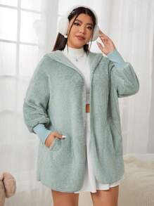 SHEIN EZwear Women's Plus Size Blue Coat - Green - View 5