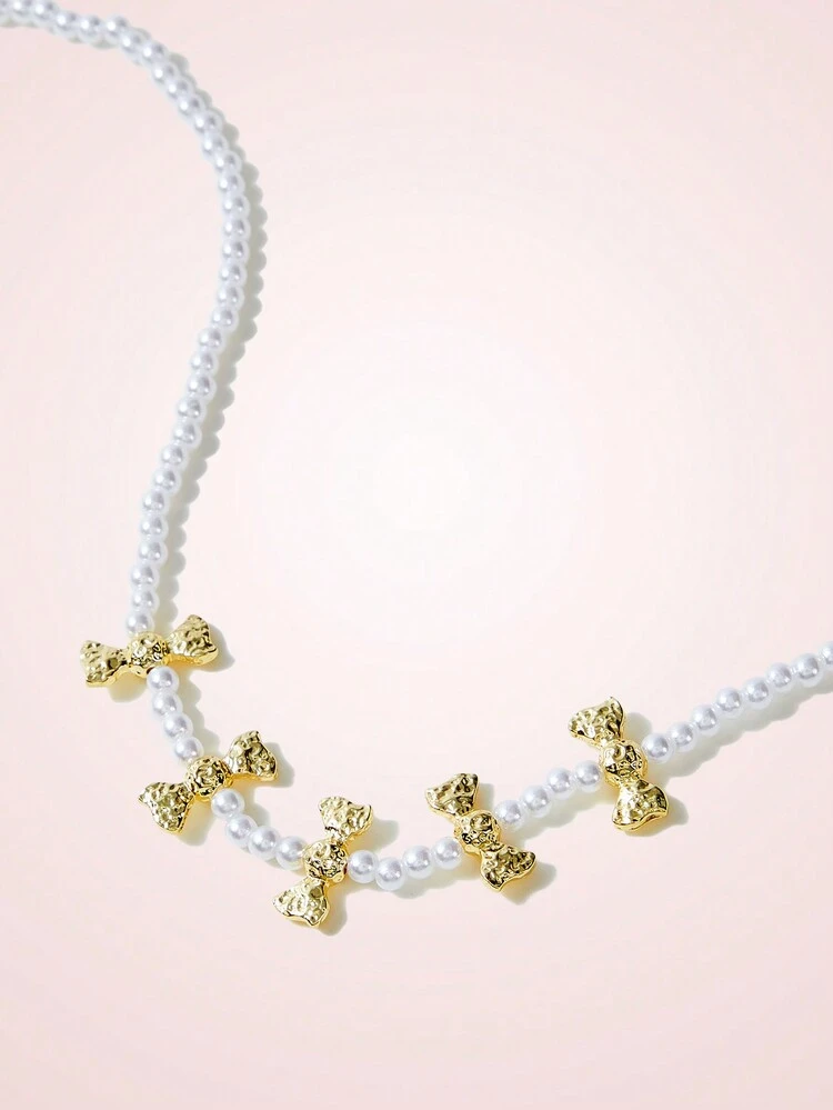 1pc Strung Bead Fashionable Bowknot Necklace