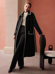 MOTF PREMIUM WOOL-BLEND CONTRAST TRIM COAT - Black - View 8