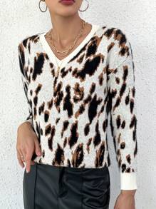 SHEIN Essnce 滿版圖案落肩袖套頭毛衣 - 彩色 - 查看 5
